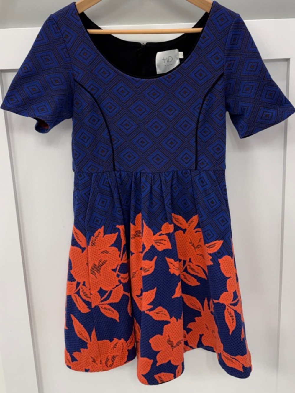 HD in Paris Royal Blue & Coral Floral Fit-and-Flare Dress